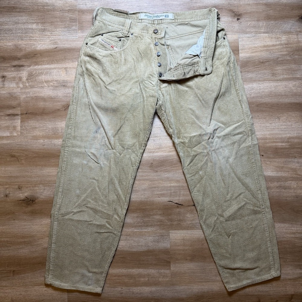 Vintage Diesel Saddle Corduroy Pants Men 34x30 Brown Loose Tapered (Tag 38)